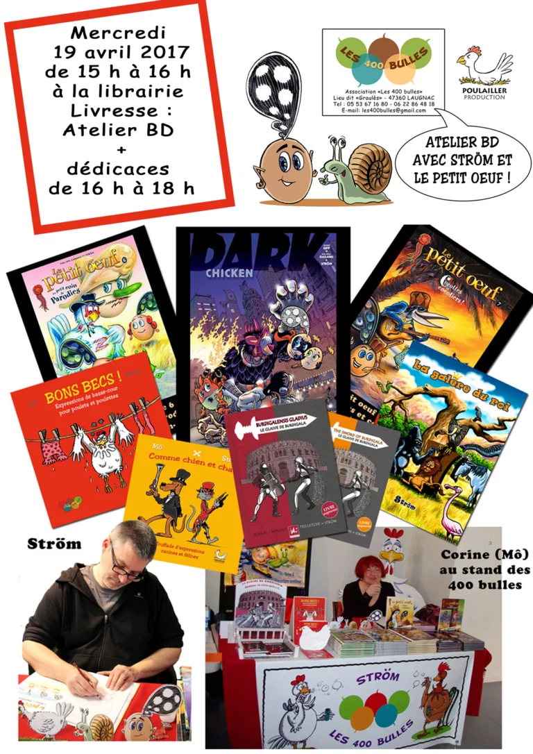 Rappel : Atelier dessin Jeunesse et dédicace à Livresse avec le Dessinateur/Illustrateur/Auteur de BD : Ström